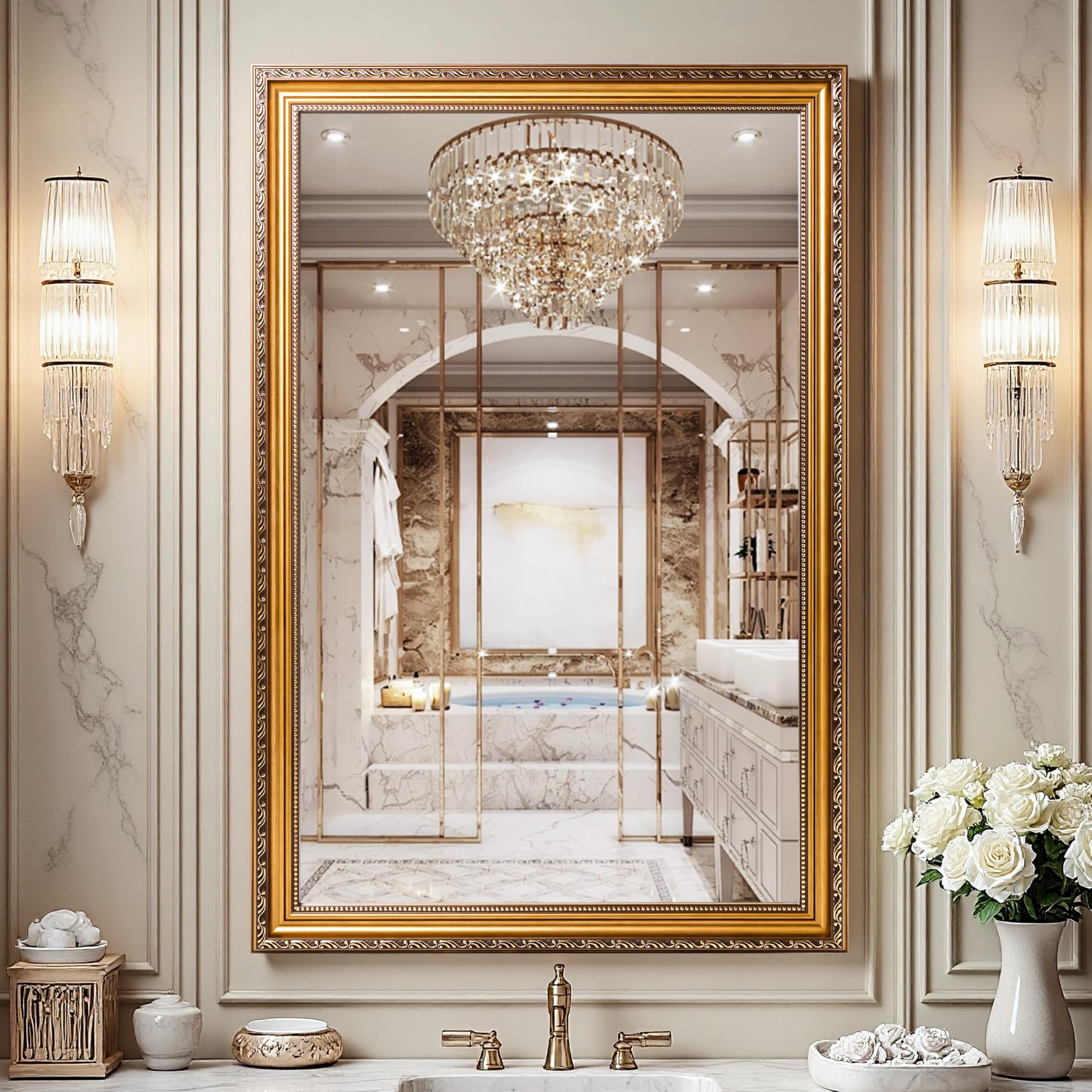 Amazon.com: ROLOVE 34x24 Antique Gold Mirror for Wall, Ornate